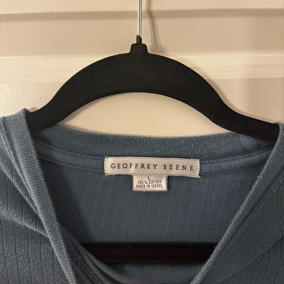 Geoffrey Beene Textured Striped Blue Short Sleeve Shirt - Picture 3 of 3